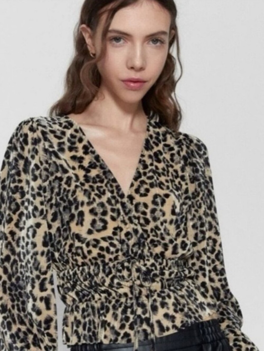 Zara Leopard Ribbed Ruched Top